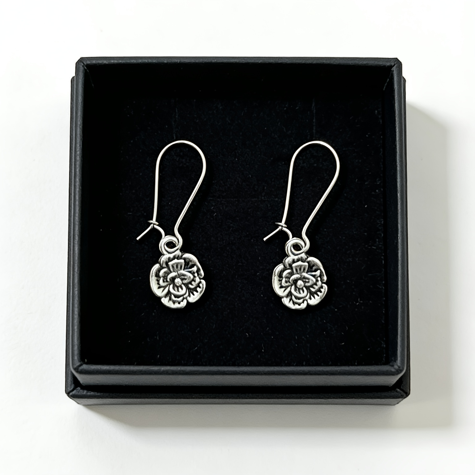 Women's Silvery Floral Drop Earrings — Vintage Distressed Style